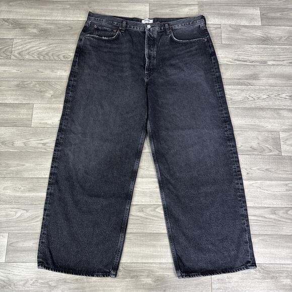 AGOLDE Low Slung Baggy Wide Leg Jeans Button Fly Black Wash sz 34 - Picture 2 of 8